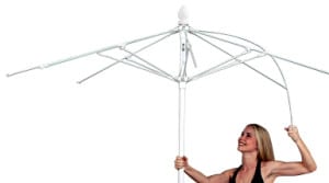Umbrella with flexible fiberglass ribs