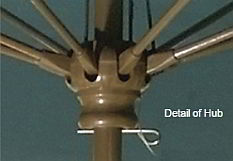 Detail of nylon hub and fiberglass ribs